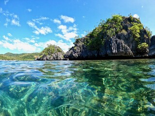 philippines, green, turquoise water and rock cliff