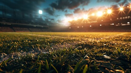 Football stadium with sparkling lights. Bright and illuminated sports arena