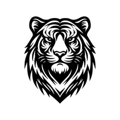 Vector logo of a tiger head. Black and white illustration of a felis head. vector logo for brand, emblem, tattoo