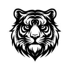 Vector logo of a tiger head. Black and white illustration of a felis head. vector logo for brand, emblem, tattoo