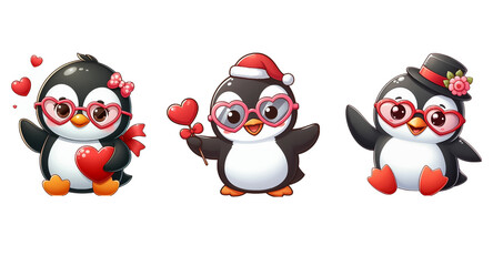 penguins with heart. Valentine day. Celebration, gift