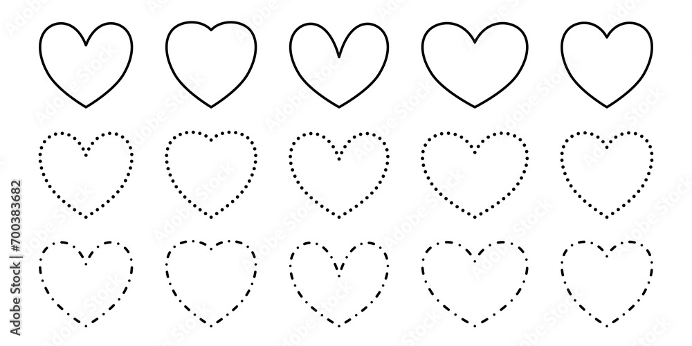 Poster collection of isolated simple hearts – set of heart frames – heart borders formed by lines and dots