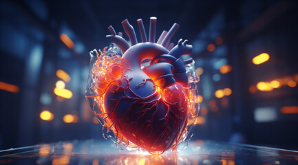 3d Graphic of Human anatomy heart model, a concise representation of the intricacies of the human cardiovascular system. Generative AI. - obrazy, fototapety, plakaty