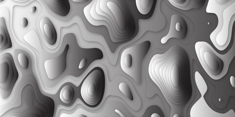 Abstract topographic wavy curve line background. Paper cut background design with gray and black gradient colors. Topography map pattern, Geographic curved relief.