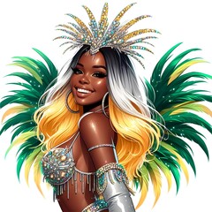 Glittering Rio Revelry: Exquisite Carnival Ensemble in Green and Gold