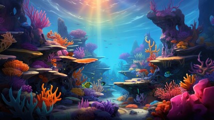 A vibrant coral reef bustling with marine life