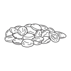 Hand drawn Kids drawing vector Illustration marcona almonds in a cartoon style Isolated on White Background