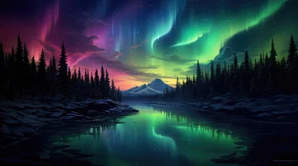 Photo sur Plexiglas Aurores boréales A stunning aurora borealis lighting up the night sky.