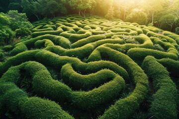 A labyrinth of topographic lines, twisting and turning in an endless maze, their journey a metaphor for the complexity and depth of the natural world. - obrazy, fototapety, plakaty