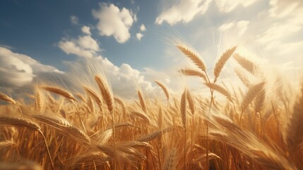 A peaceful wheat field waving in the breeze. - obrazy, fototapety, plakaty