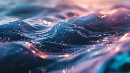 An ocean-themed holographic background with gentle waves, complemented by flowing minimalist lines, mimicking the calm motion of the sea. - obrazy, fototapety, plakaty