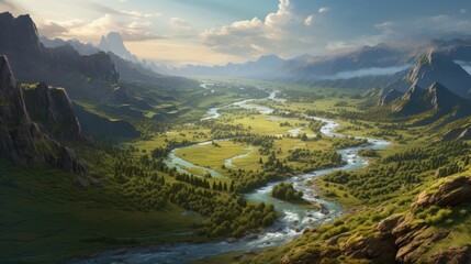 A breathtaking valley with a winding river.