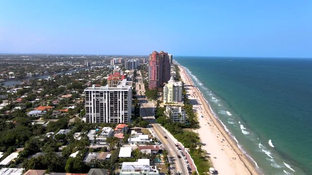 Beautiful aerial cinematic footage view of Central Beach and the Suburbs in Fort Lauderdale - Florida