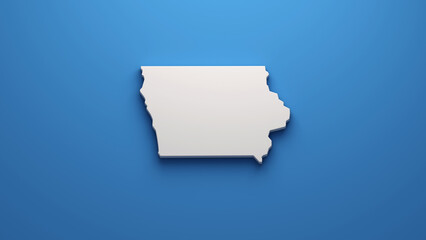 Sleek Iowa State Map Logo - A Crisp White Silhouette of Iowa Against a Bold Blue Background,...