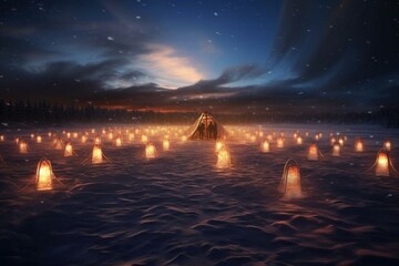 A magical display of lights in the winter arctic landscape. Generative AI
