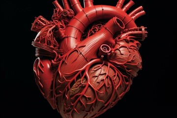Three-dimensional representation of a heart's internal structure. Generative AI - obrazy, fototapety, plakaty