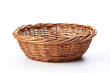 Fototapeta premium wicker basket, brown basket on white background, basket of vines, series, white background, isolated