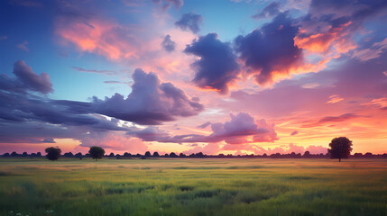 Naklejka na ściany i meble Soft Pastel Sky during a Peaceful Countryside Sunset