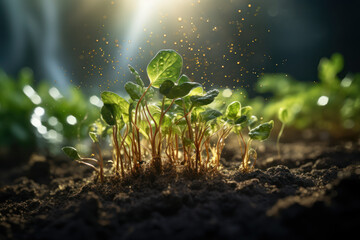 A microbial partnership between nitrogen-fixing bacteria and plant roots, showcasing the essential role of symbiosis in enhancing soil fertility. Generative Ai.