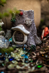 Cutest Little Fairy Hut In Gem Decorated Rock Garden Macro Photo