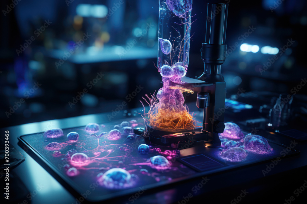 Poster a microscope capturing the microscopic world of chromosomes, highlighting the complexity of human ge