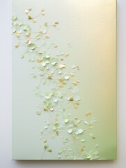 A pale green book cover, embossed with a floral design