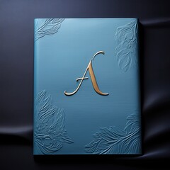 A blue book, embossed with the letter A and a floral design