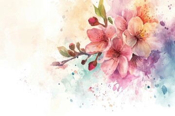 watercolour style spring soft colors flowers on white background with copy space