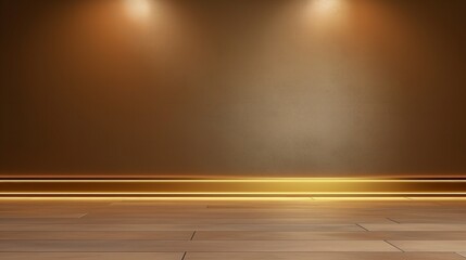 Simple minimalistic brown wall background and empty floor with gold trim