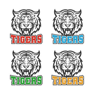 Tigers Illustration Clip Art Design Shape. Mascot Silhouette Icon Vector.
