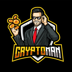 cryptocurrency man mascot character for mining © Ilhustrator