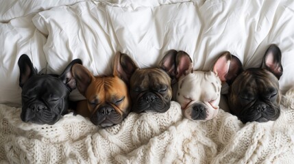 Adorable French Bulldogs Napping in Bed
