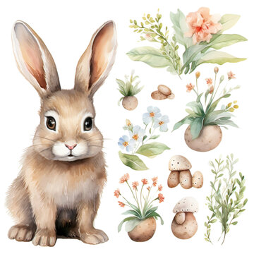 Watercolor Clipart bunny and ester Collection on a transparent background 