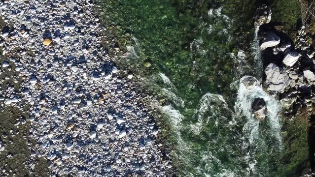 Aerial-view-of-river-drone-vertical-zenit-circular