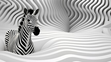 Minimalist Zebra In Striped Modern Art Background.  (Generative AI).