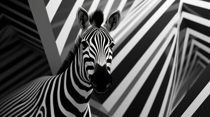 Minimalist Zebra In Striped Modern Art Background.  (Generative AI).