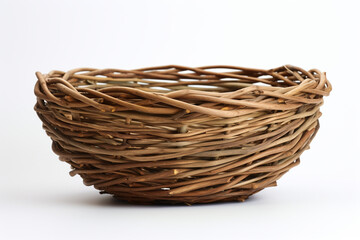 Fototapeta premium wicker basket, brown basket on white background, basket of vines, series, white background, isolated