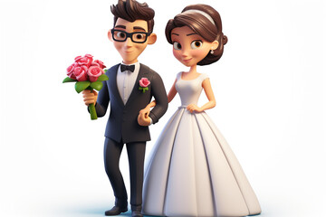 Wedding Couple Character Cartoon 3D illustration white background