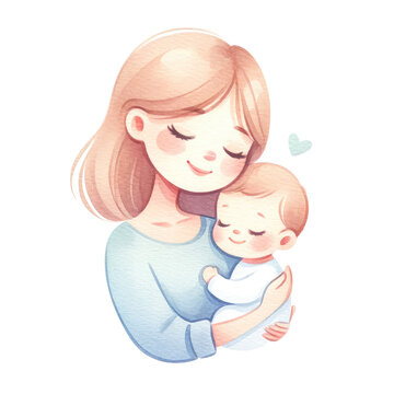 Loving mother hugs its sleeping baby , love, happy, family. Icon Mothers Day