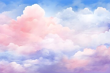 Watercolor magical gradient cloudy sky in shades of lavender and light pink blue abstract background - obrazy, fototapety, plakaty