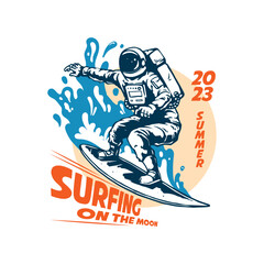 astronaut surfing artwork for t-shirt design