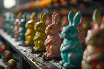 Festive Easter Bunny Figurines on Display