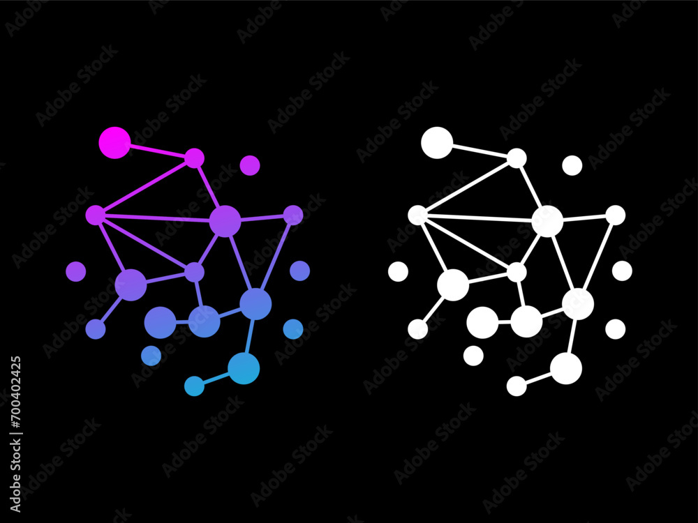 Poster technology startup logo with abstract dot, molecule and network internet system icon vector