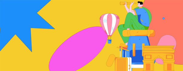 Holiday travel travel characters internet background vector hand drawn illustration
