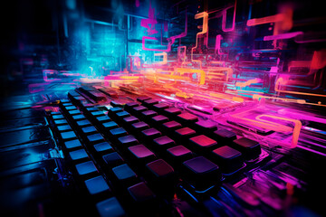 Obraz premium Computer keyboard symbolizing the rapid flow of information in the digital era, digital world