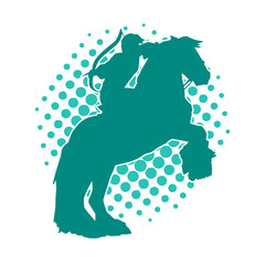 Silhouette of an ancient cavalry soldier aiming with archery weapon. Silhouette of an archer on his running horse.