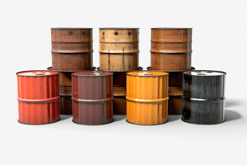 Obraz premium Oil Barrels isolated on white background. 3D illustration