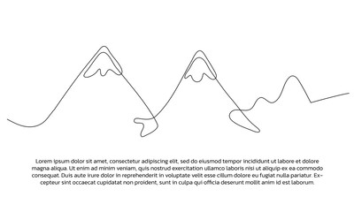 Continuous line design of beautiful mountains. Single line decorative elements drawn on a white background.