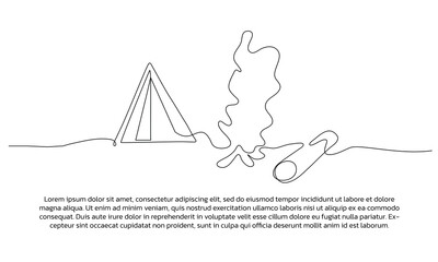 Continuous line design of do camping areas. Single line decorative elements drawn on a white background.
