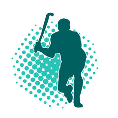 Silhouette of male field hockey athlete in action. Silhouette of a man playing field hockey sport.